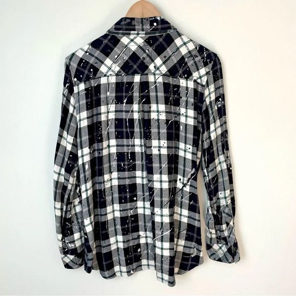 Rails Hunter Plaid Button Up Shirt in White and Black Plaid Paint Splatter - Picture 2 of 5